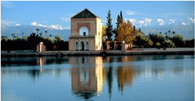 View of the Menara Gardens from across water