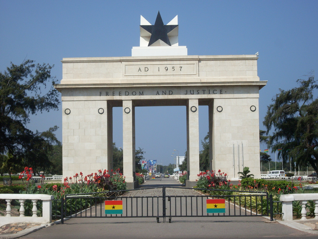 Frontal view of Independence Black Square Arch in Accra