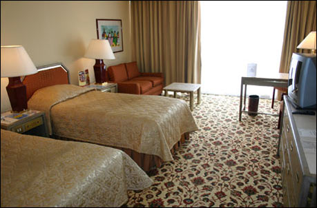 Hotel room with two beds