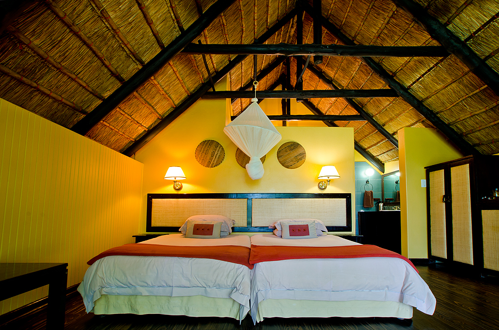 Hotel room with two beds