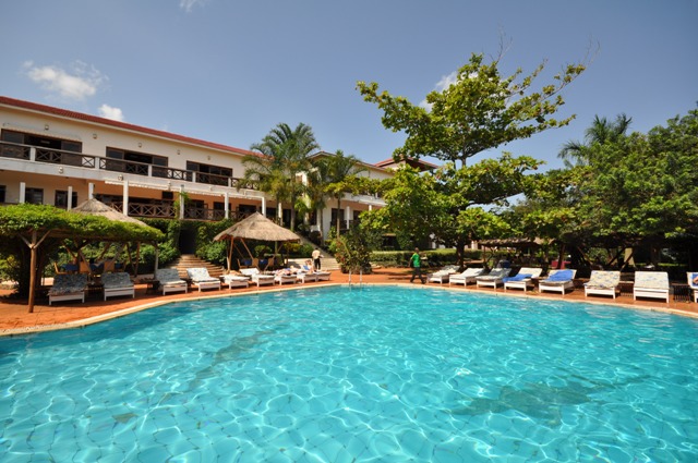 Outdoor pool area of Jinga Nile Resort