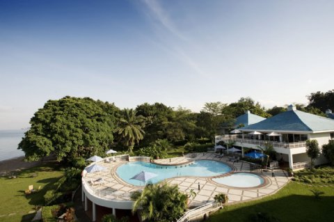 Outdoor pool area of Lake Kivu Sherato Resort