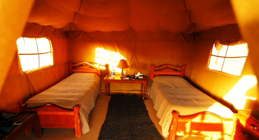 Tented room with two beds