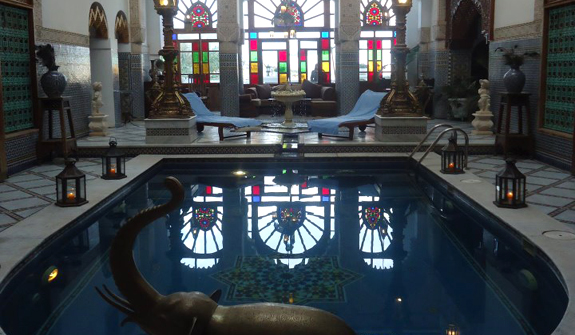 Luxury pool area of Riad Arabesque Hotel Fes