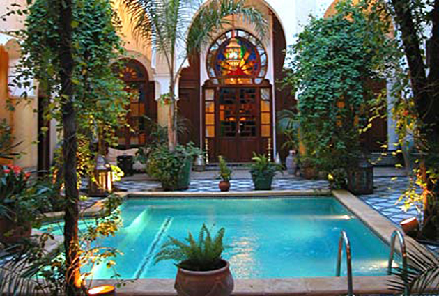 Outdoor pool area of Riad Maison Bleue Fes